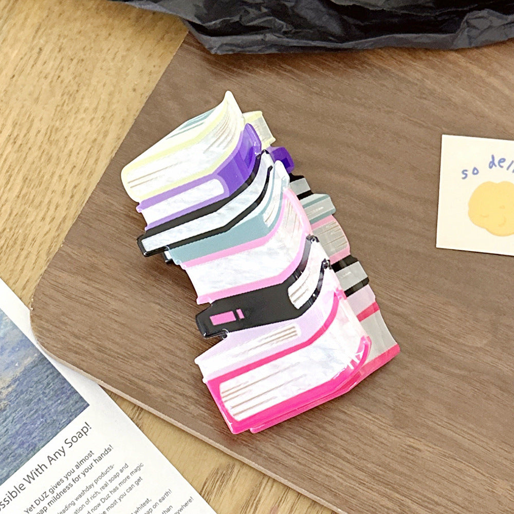 Stacked Book Shaped Mini Hair Clips - Purple