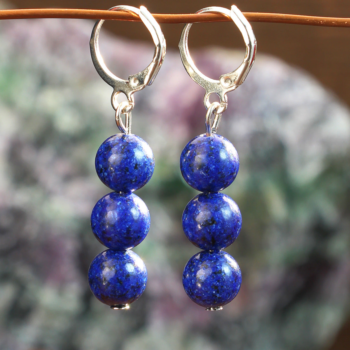 Triple Stone Bead Huggie Drop Earrings - Darkblue