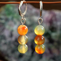 Triple Stone Bead Huggie Drop Earrings - Yellow