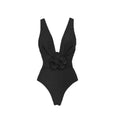 Plunge Rosette Swimsuit and Ruffle Skirt - Black