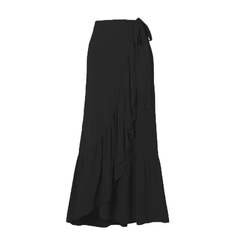 Plunge Rosette Swimsuit and Ruffle Skirt - Black Skirt