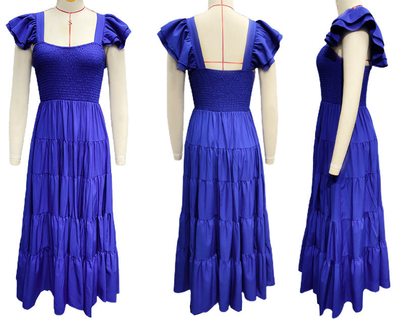 Flutter Sleeve Smocked Tiered Maxi Dress - Blue - 5
