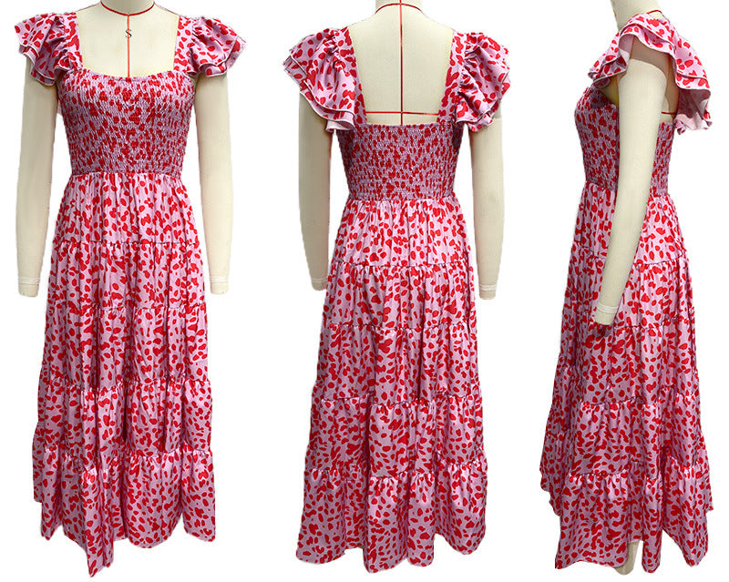 Flutter Sleeve Smocked Tiered Maxi Dress - PinkDots - 3