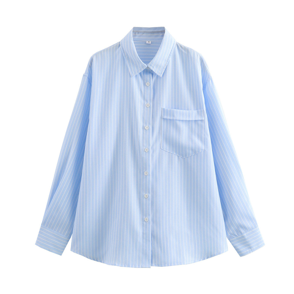 Candy Stripe Oversized Pocket Shirt - Blue