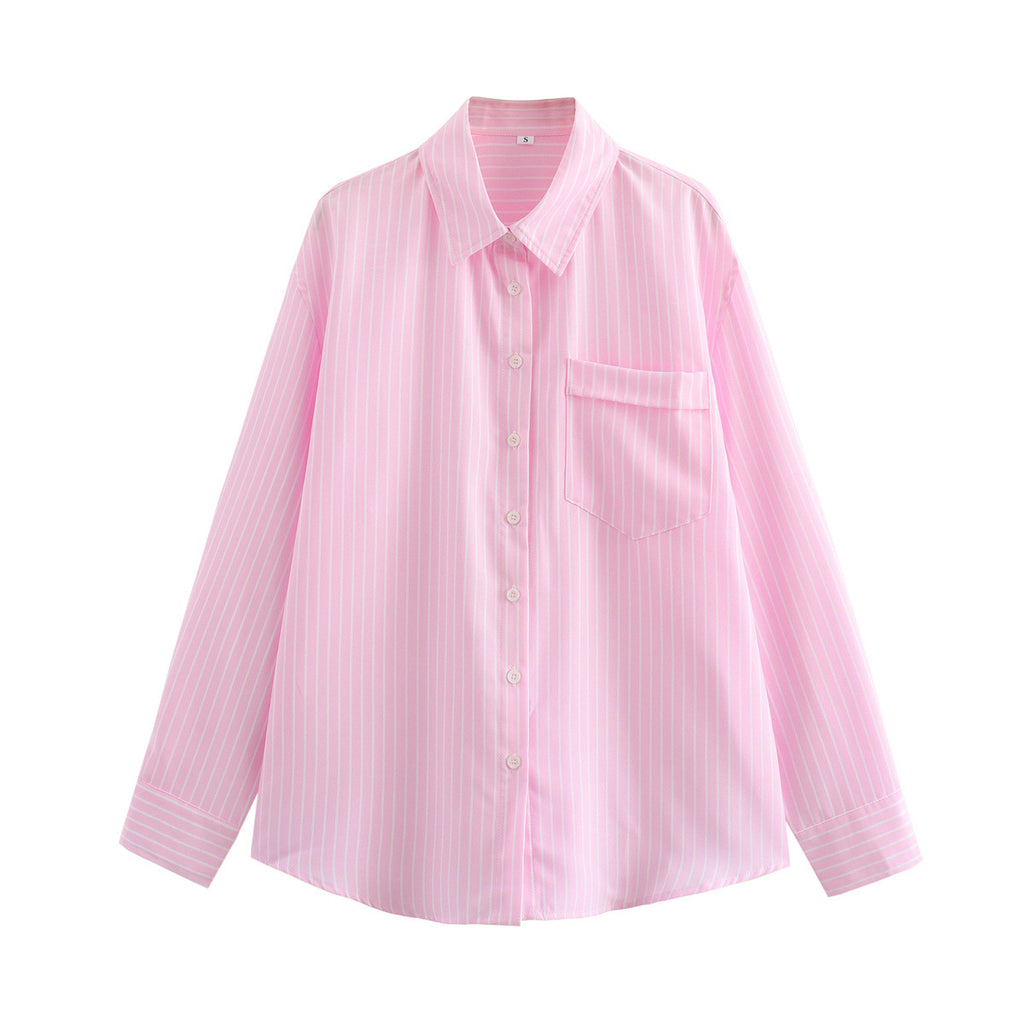 Candy Stripe Oversized Pocket Shirt - Pink
