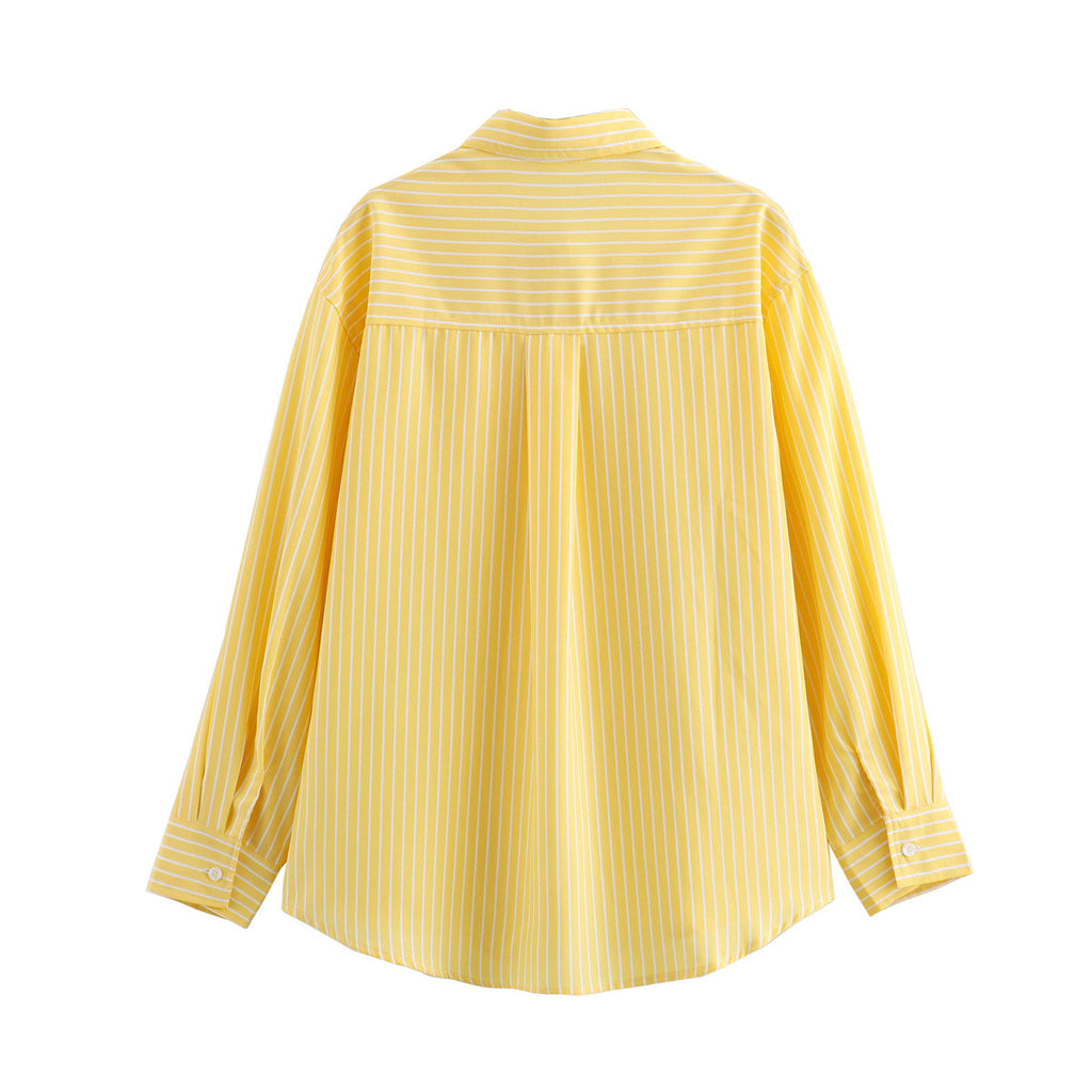 Candy Stripe Oversized Pocket Shirt - Yellow - 1