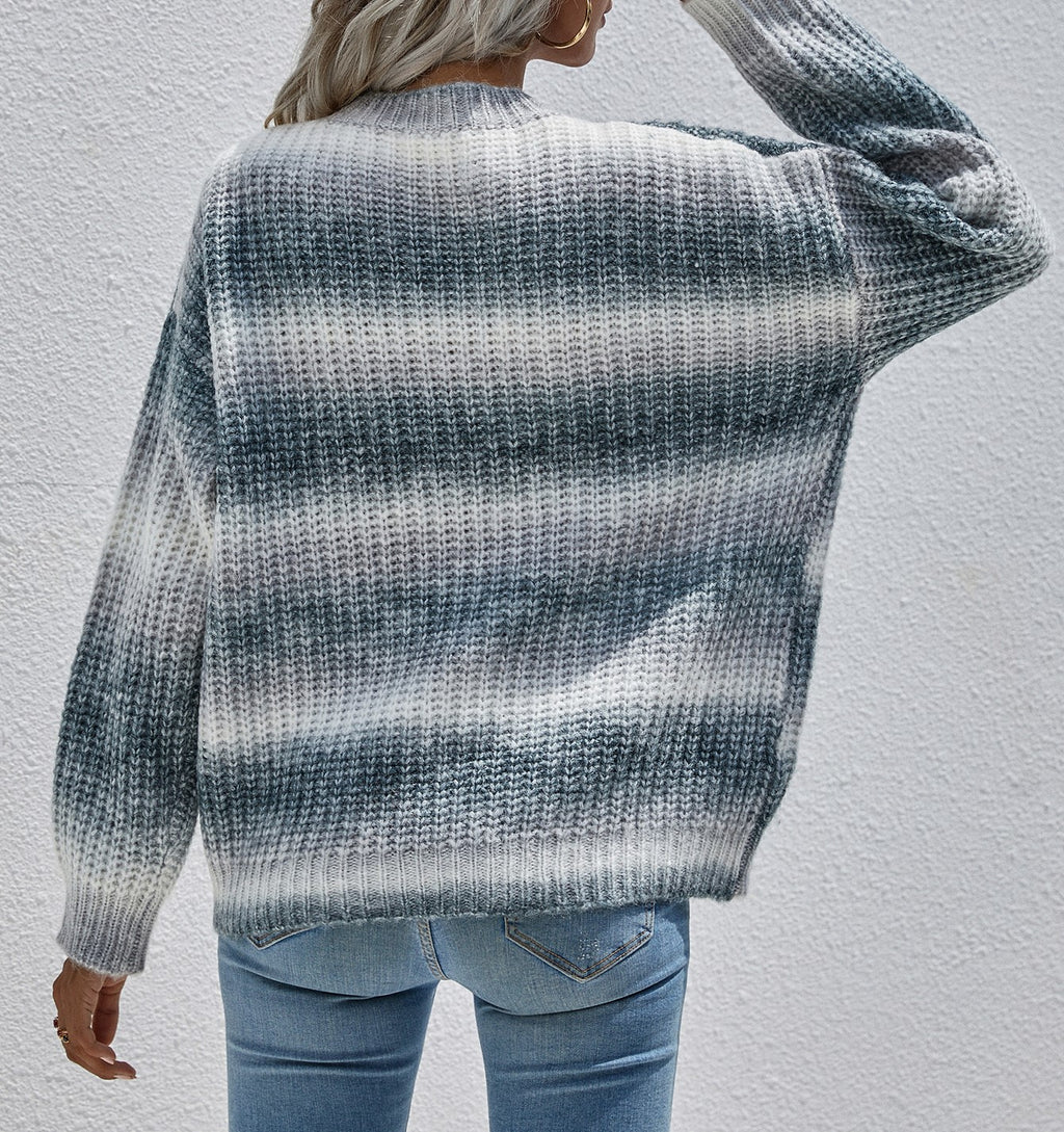 Ombre Stripe Crewneck Knit Sweater - Grey - 1
