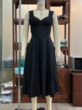 Lace Trim Sweetheart Corset Midi Dress - Black
