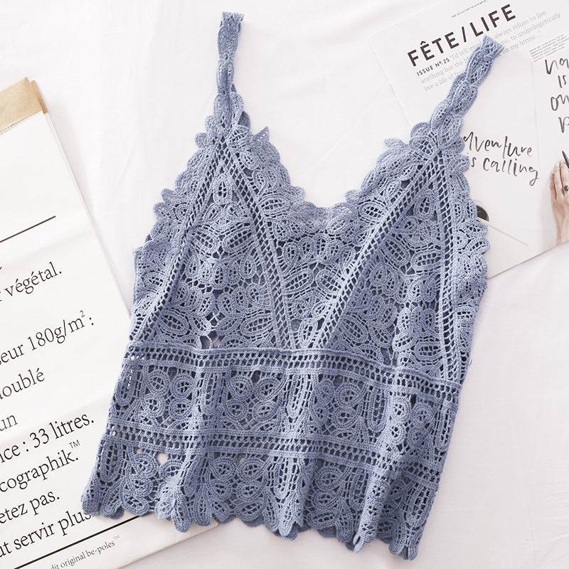 Scalloped Lace Crochet Cami Top - Blue
