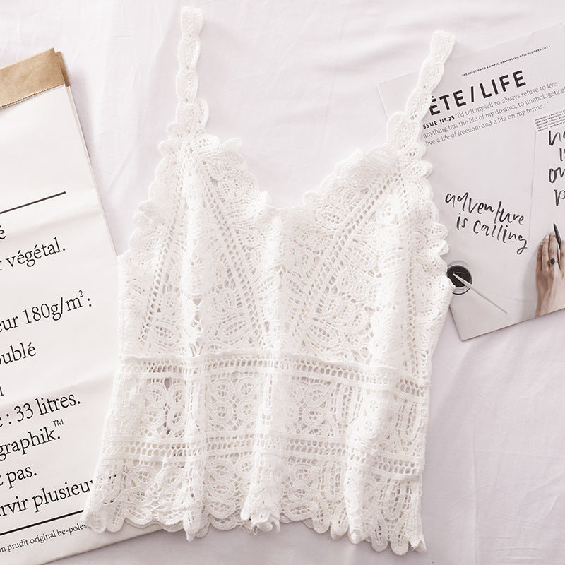 Scalloped Lace Crochet Cami Top - White