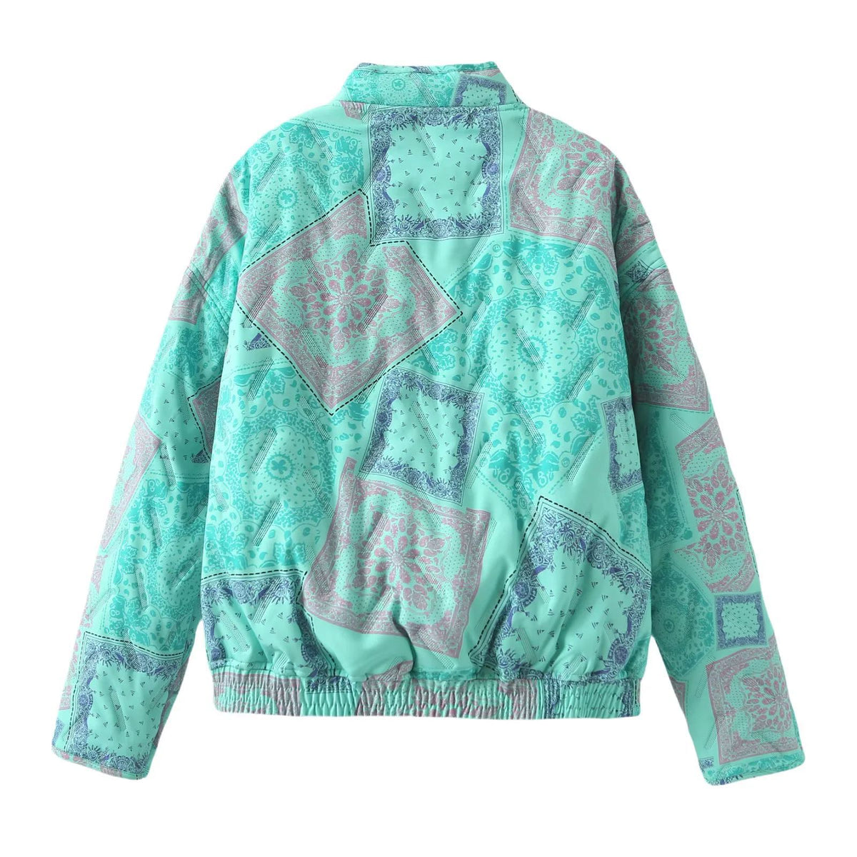 Bandana Paisley Print Zip Up Jacket - Green