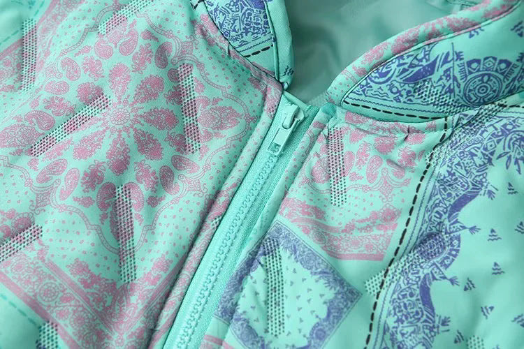 Bandana Paisley Print Zip Up Jacket - Green - 10