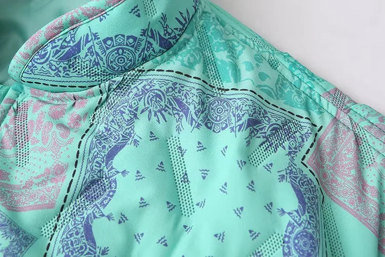 Bandana Paisley Print Zip Up Jacket - Green - 2