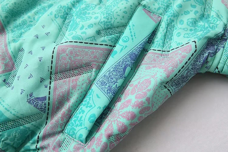 Bandana Paisley Print Zip Up Jacket - Green - 3