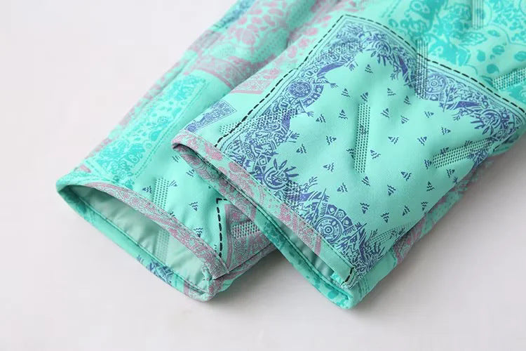 Bandana Paisley Print Zip Up Jacket - Green - 5