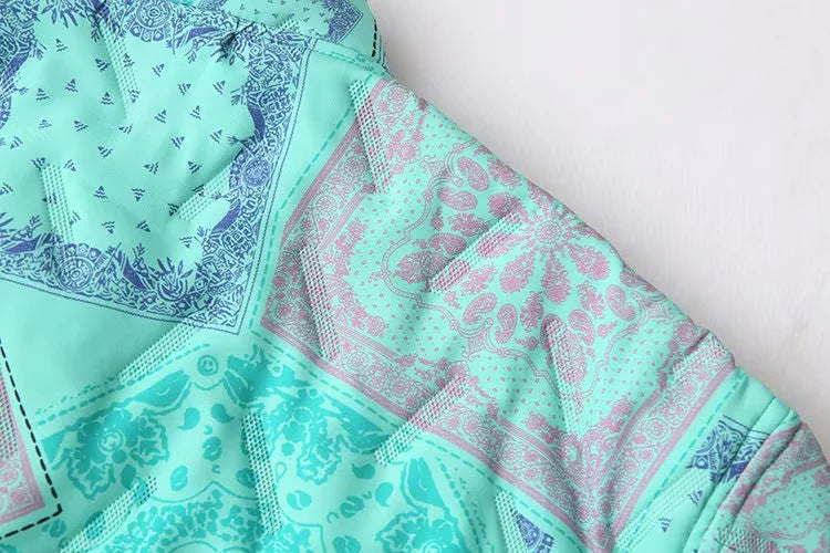 Bandana Paisley Print Zip Up Jacket - Green - 6