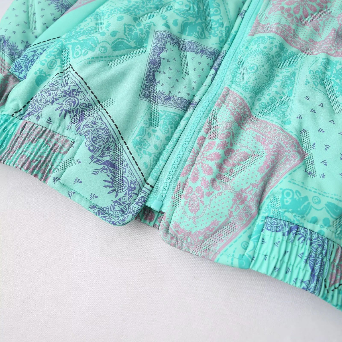 Bandana Paisley Print Zip Up Jacket - Green - 8