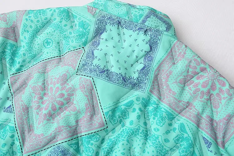 Bandana Paisley Print Zip Up Jacket - Green - 9