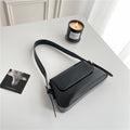 Metallic Flap Baguette Shoulder Bag - Black