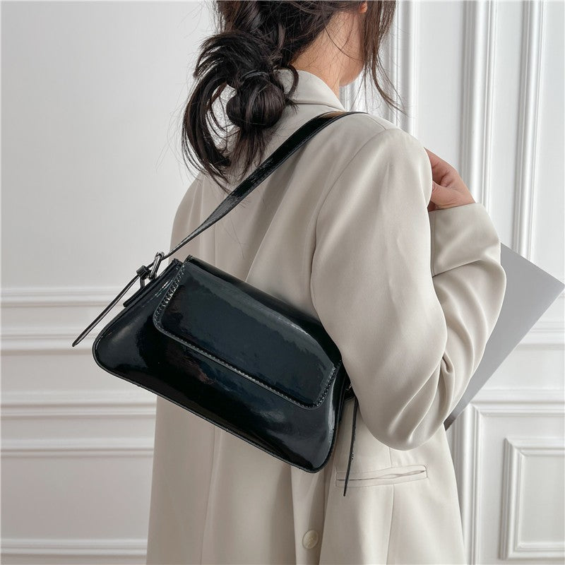 Metallic Flap Baguette Shoulder Bag