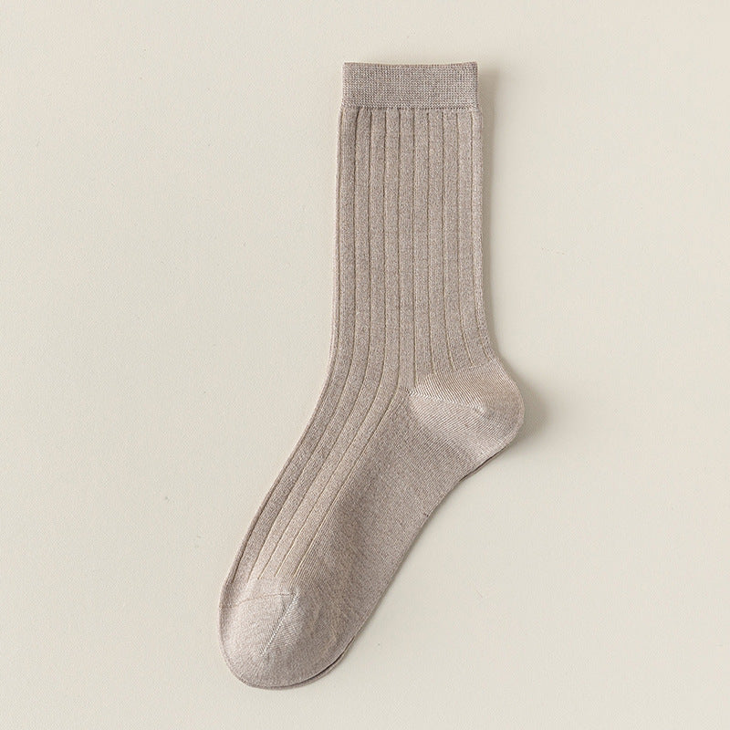 Fine Rib Cotton Slouch Crew Socks - Camel