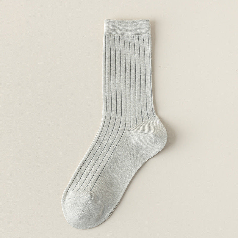 Fine Rib Cotton Slouch Crew Socks - FoggyGray