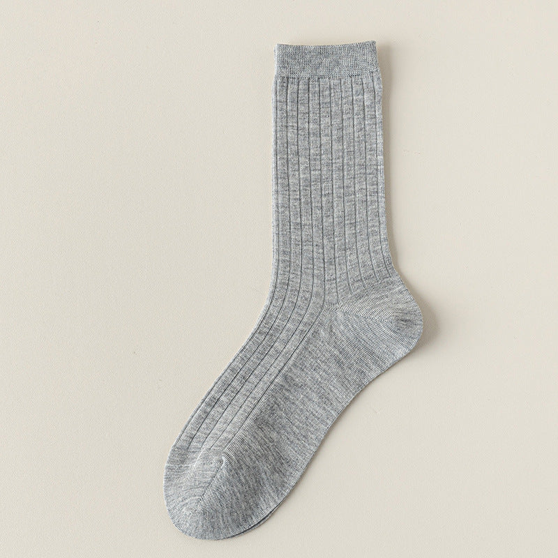 Fine Rib Cotton Slouch Crew Socks - Gray