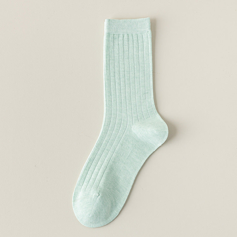 Fine Rib Cotton Slouch Crew Socks - Green