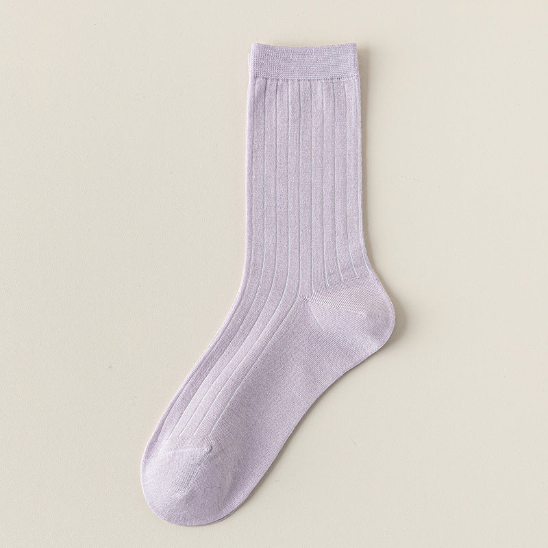 Fine Rib Cotton Slouch Crew Socks - Lavender 