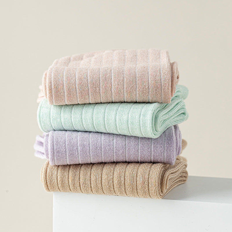 Fine Rib Cotton Slouch Crew Socks - Lavender  - 1