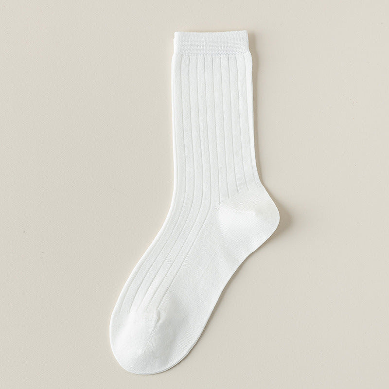 Fine Rib Cotton Slouch Crew Socks - White