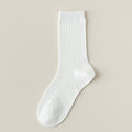 Fine Rib Cotton Slouch Crew Socks - White