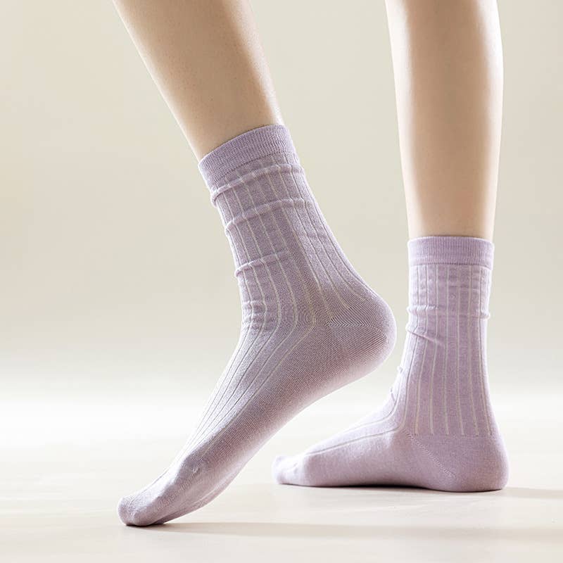 Fine Rib Cotton Slouch Crew Socks