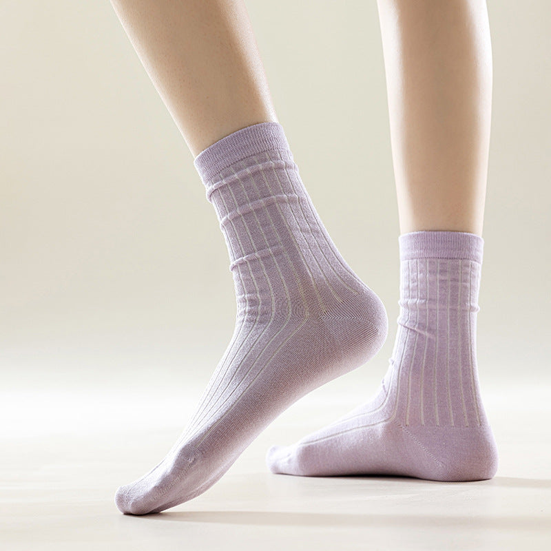 Fine Rib Cotton Slouch Crew Socks - view 1