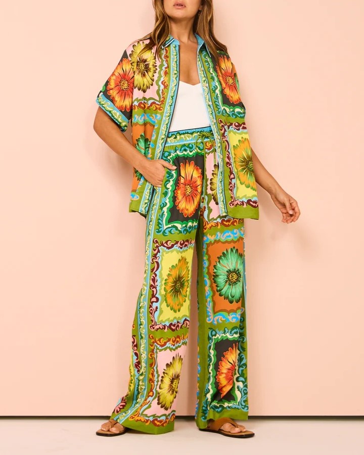 Bold Floral Print Shirt And Trouser Set - Decor - 1