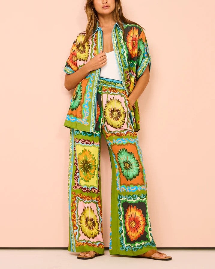 Bold Floral Print Shirt And Trouser Set