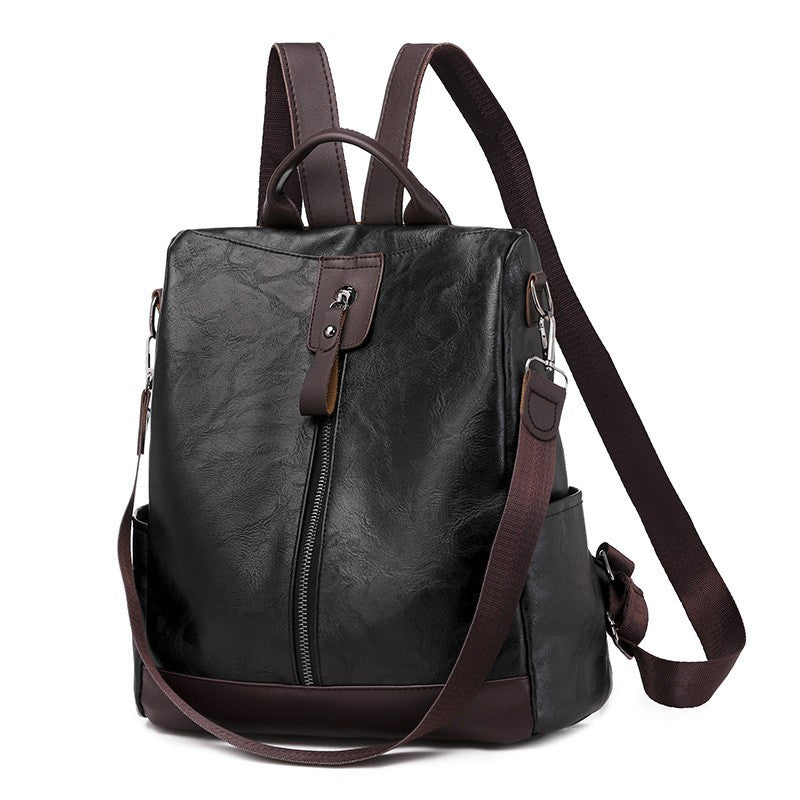 Convertible Washed Faux Leather Backpack - Black