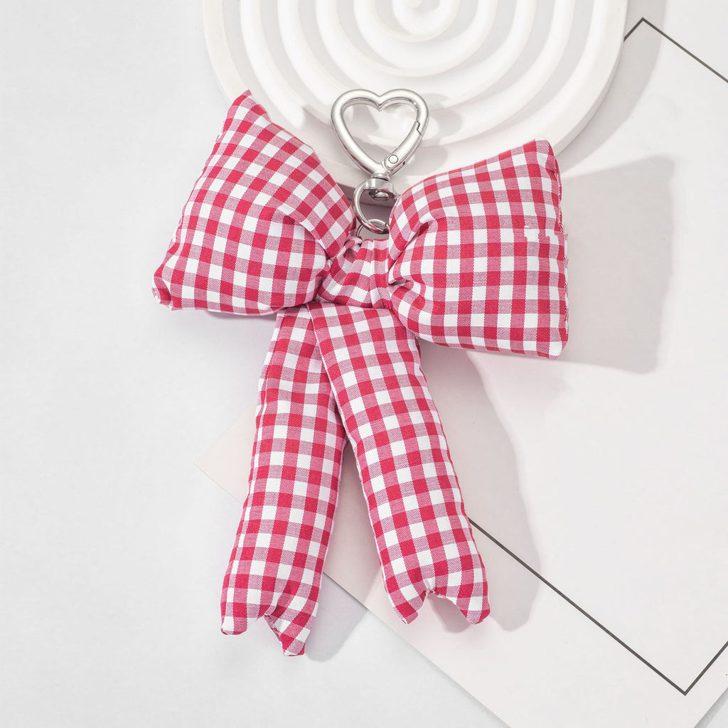 Padded Oversized Bow Keychain With Heart Ring - RedGrid