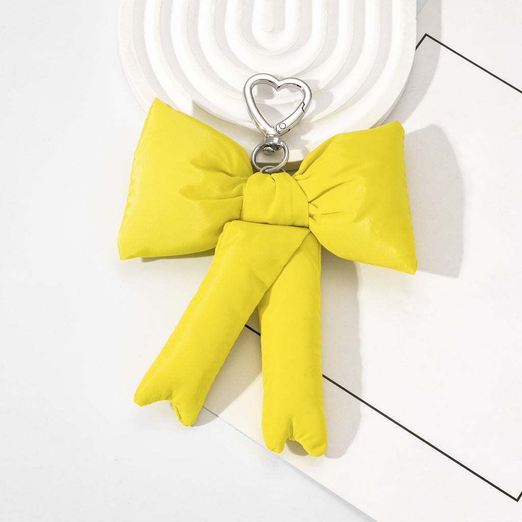 Padded Oversized Bow Keychain With Heart Ring - Yellow