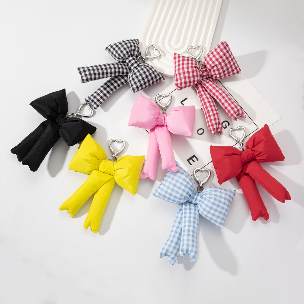 Padded Oversized Bow Keychain With Heart Ring