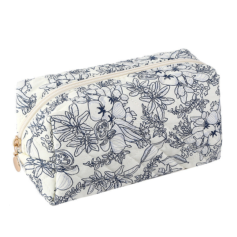 Quilted Cotton Zip Pouch Toiletry Bag - C15