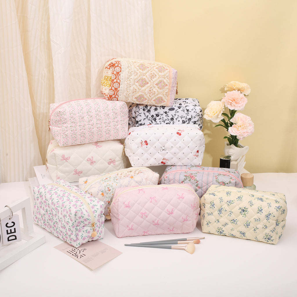 Quilted Cotton Zip Pouch Toiletry Bag - view 3