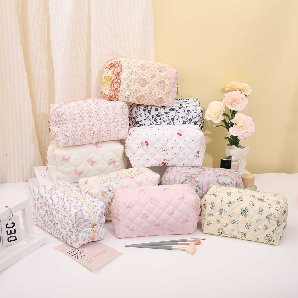 Quilted Cotton Zip Pouch Toiletry Bag - view 3