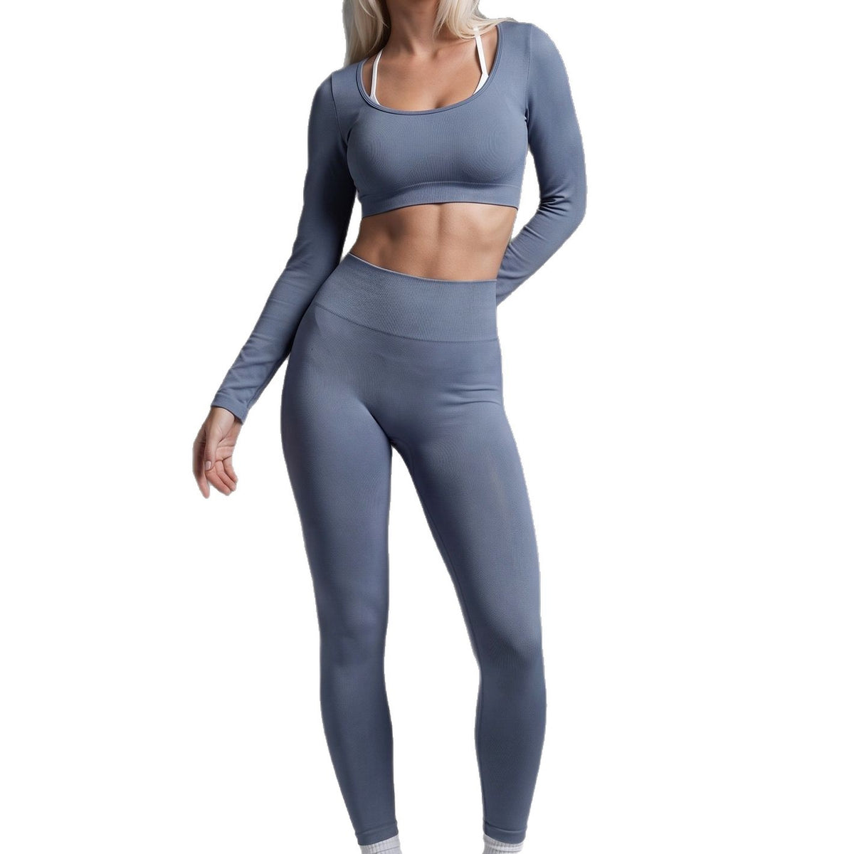 Seamless Open Back Long Sleeve Crop Workout Set