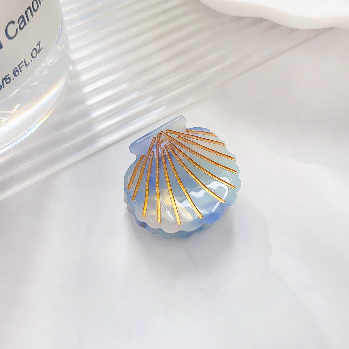 Iridescent Scallop Shell Mini Claw Clip - Blue