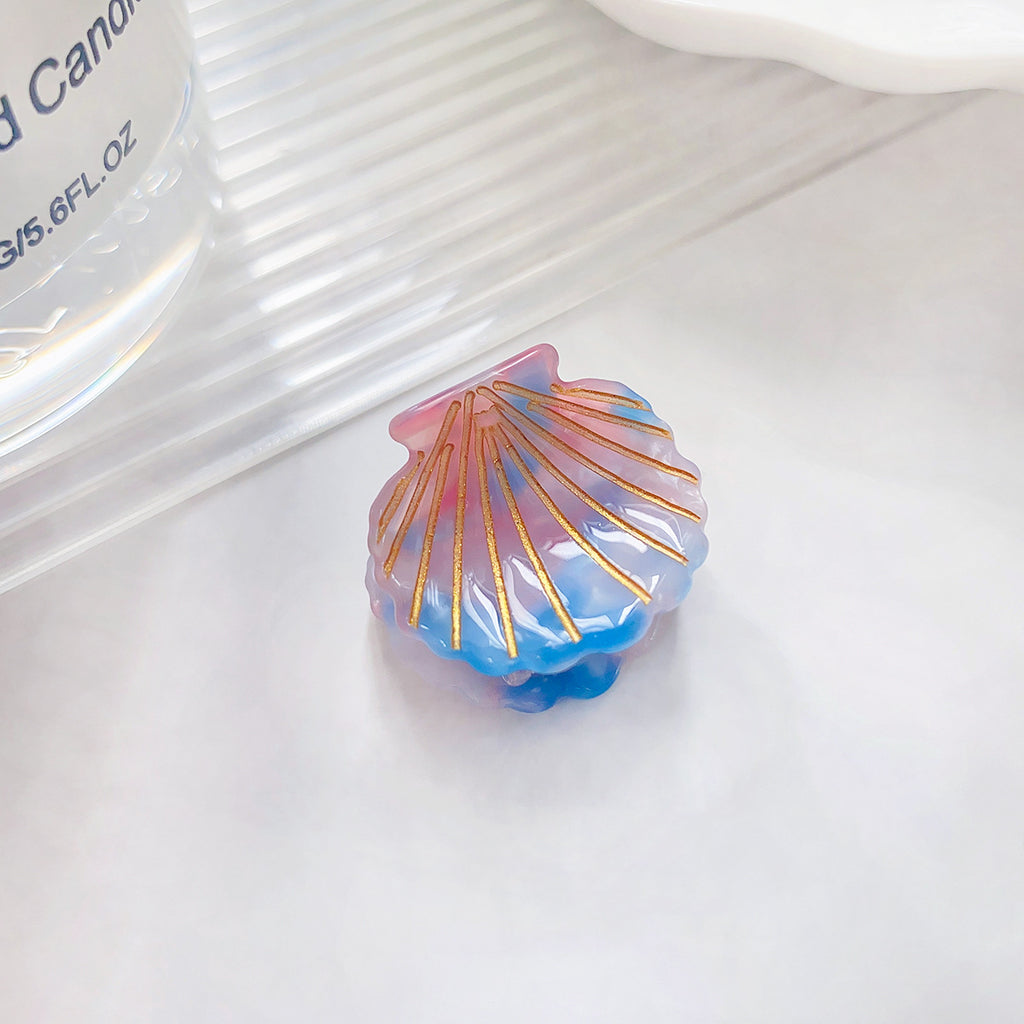 Iridescent Scallop Shell Mini Claw Clip - BluePink
