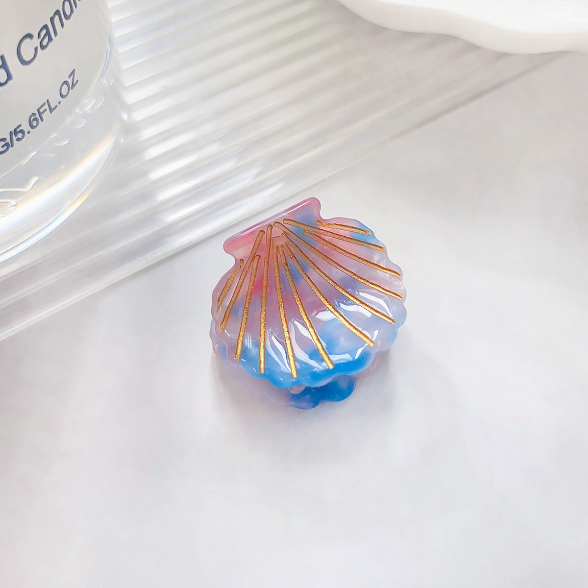Iridescent Scallop Shell Mini Claw Clip - BluePink