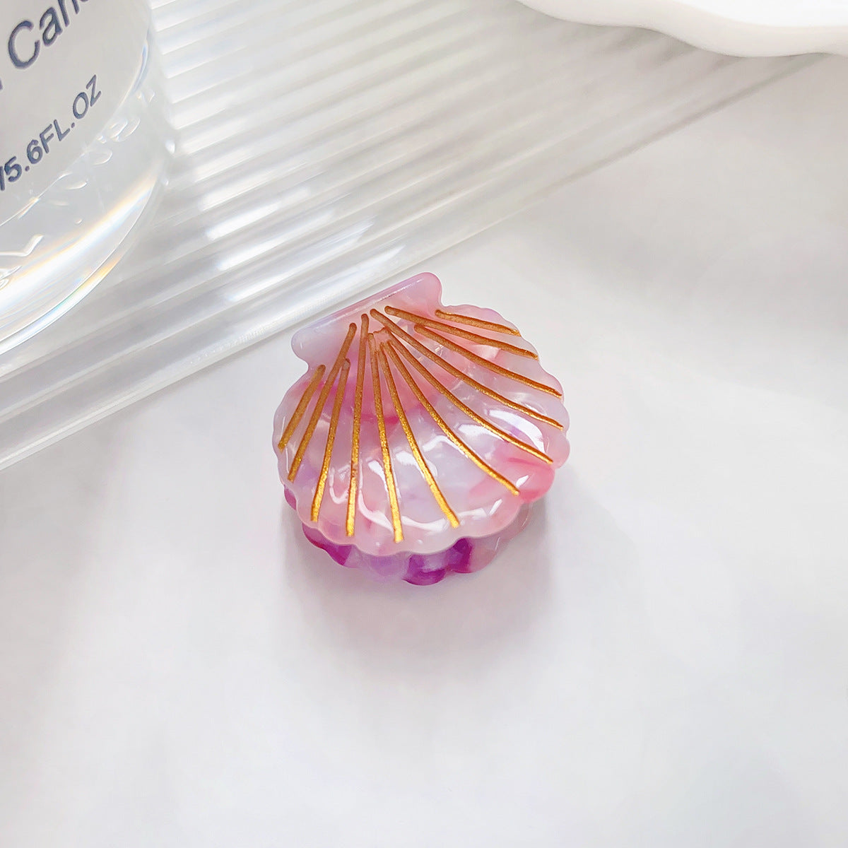 Iridescent Scallop Shell Mini Claw Clip - PeachPink