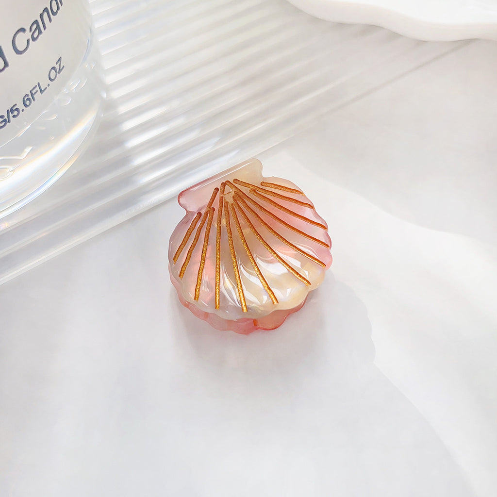 Iridescent Scallop Shell Mini Claw Clip - Powder