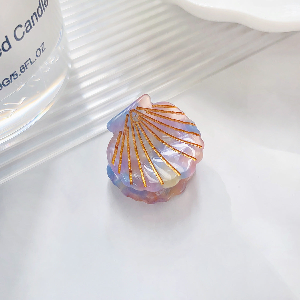 Iridescent Scallop Shell Mini Claw Clip - Purple